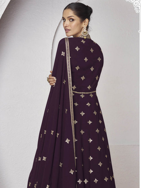 Purple Real Georgette Sharara Suit 189111 Back View